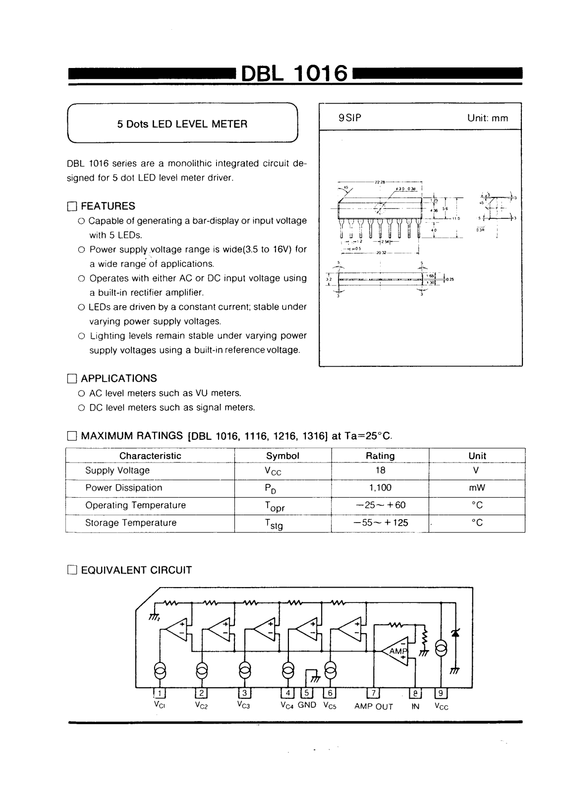 Daewoo Semiconductor DBL1316, DBL1216, DBL1116, DBL1016 Datasheet