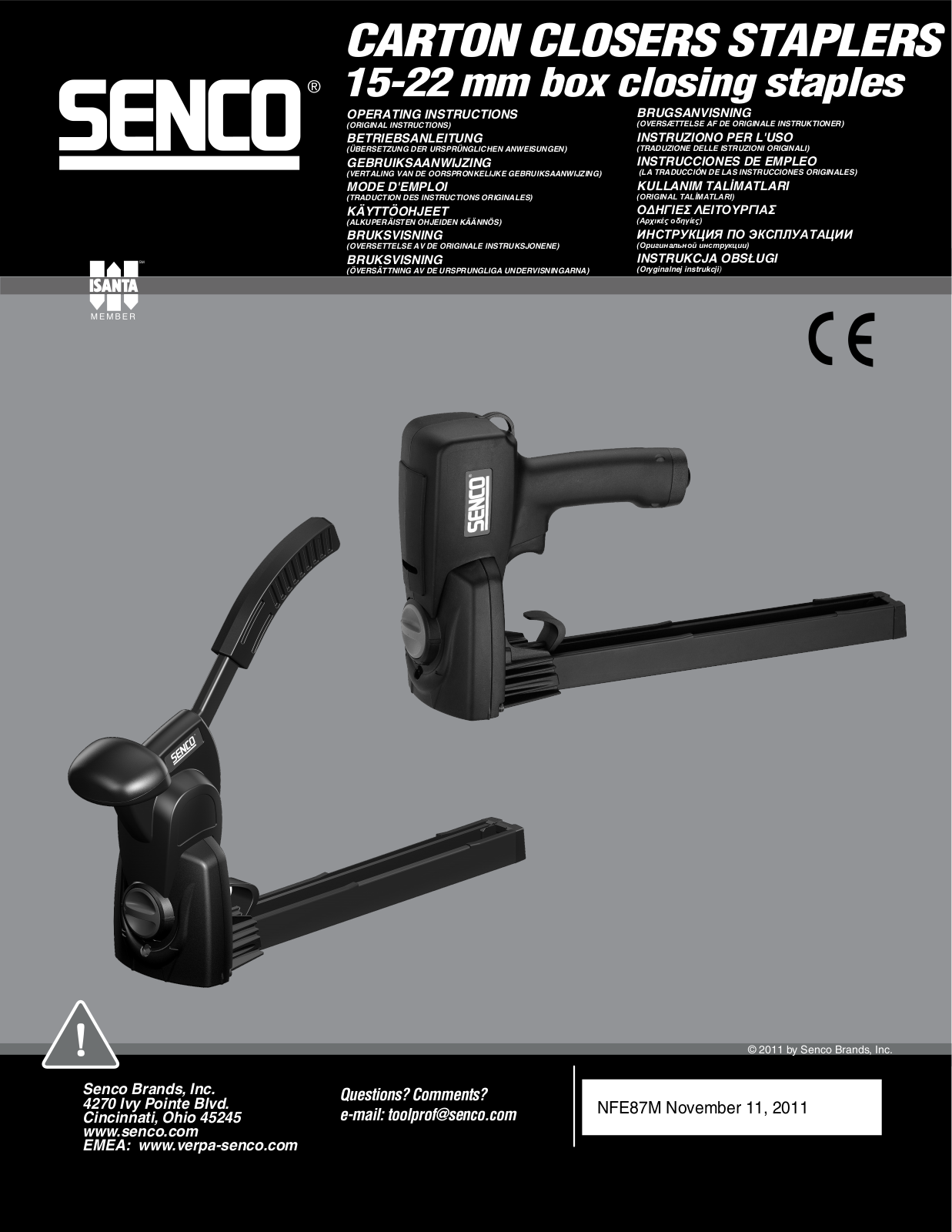 SENCO CARTON CLOSERS STAPLERS OPERATING INSTRUCTIONS