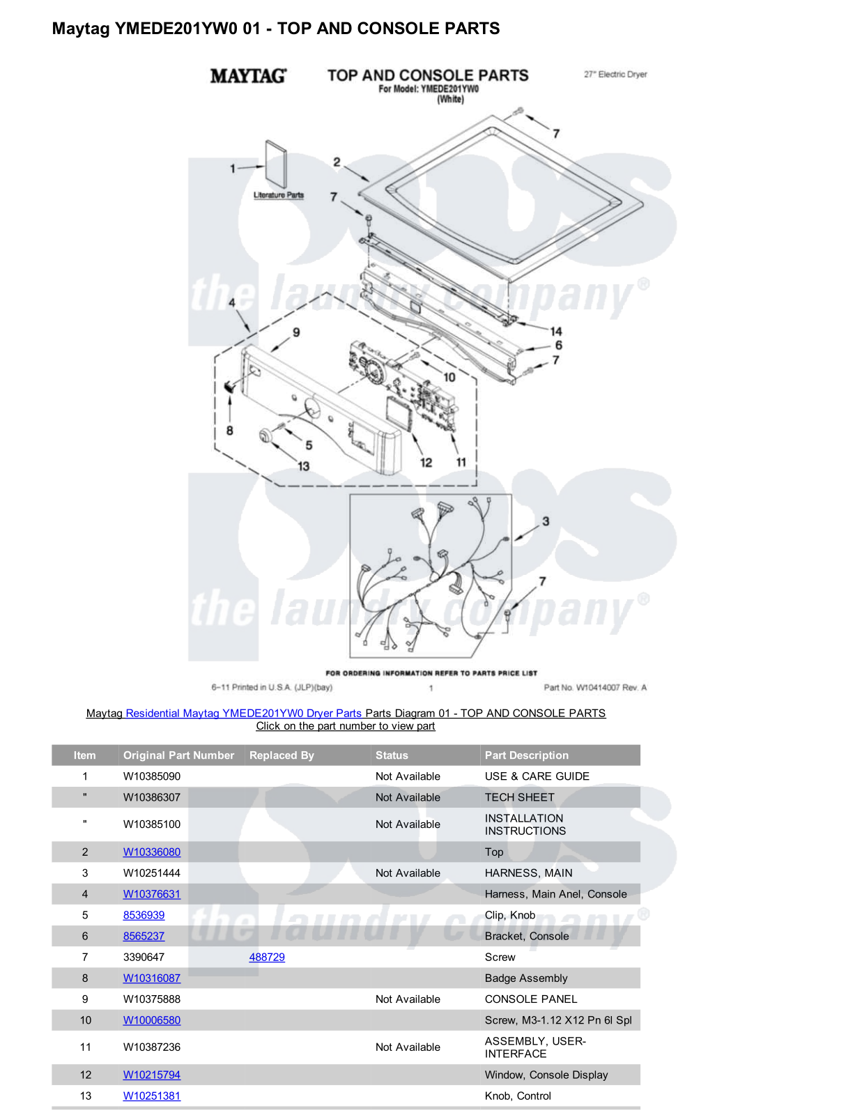 Maytag YMEDE201YW0 Parts Diagram