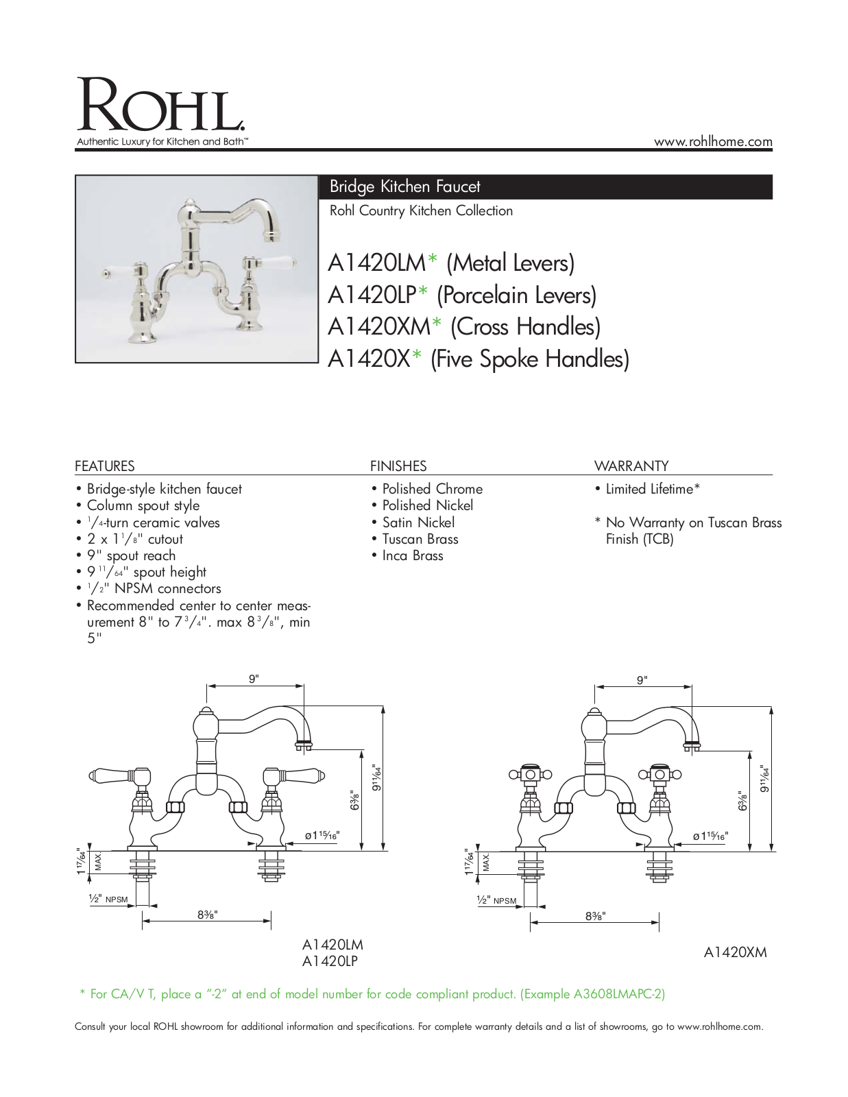 Rohl A1420LPTCB2 Specs - ManualMachine.com