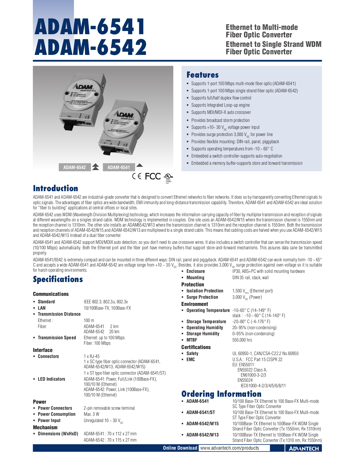 Advantech ADAM-6541, ADAM-6542 Data Sheet