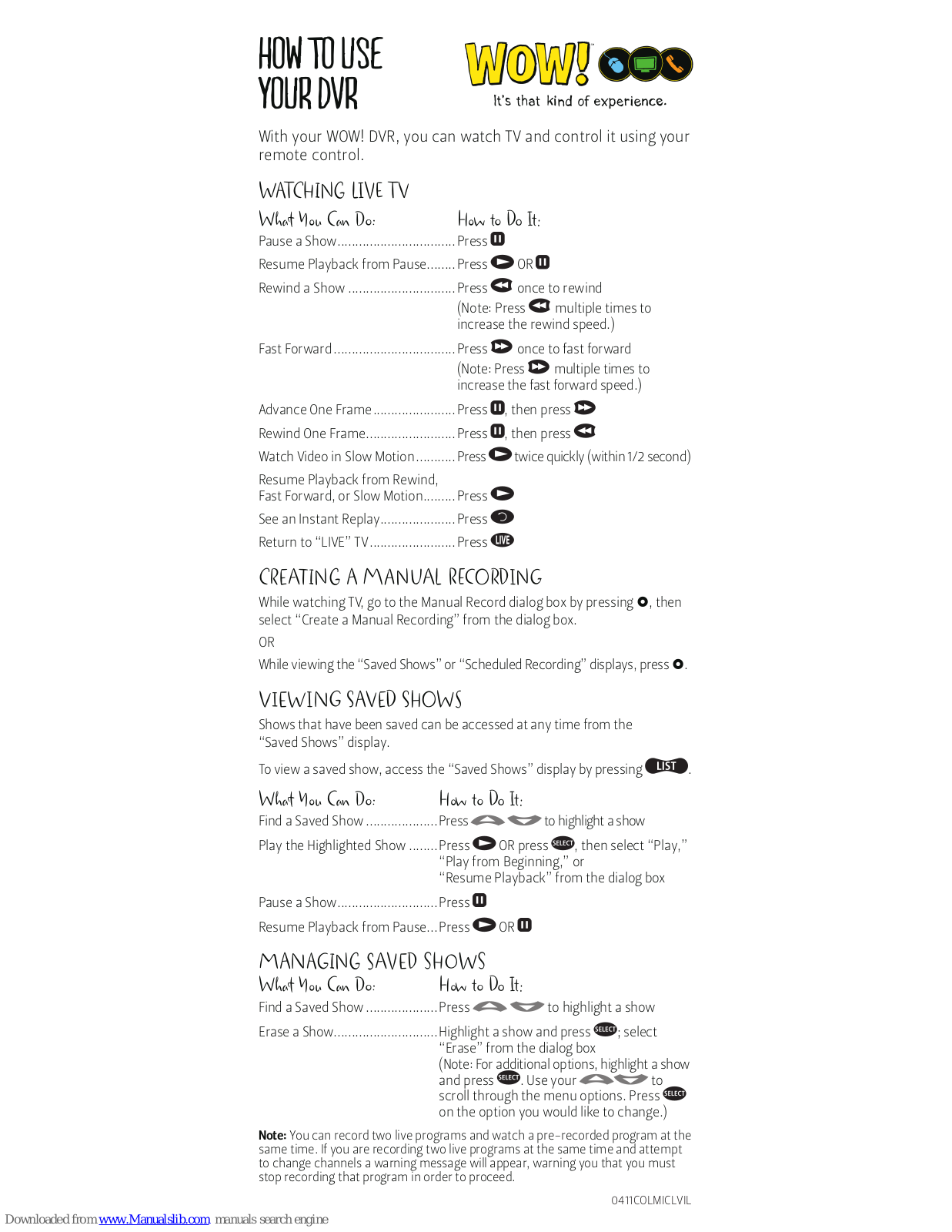 Wow Dvr Reference Card