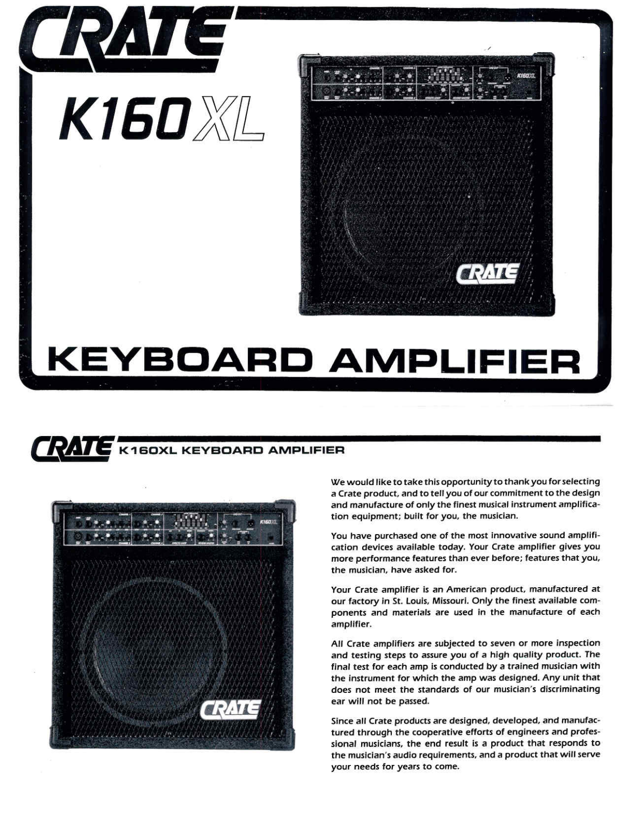 Crate K160XL Owner's Manual