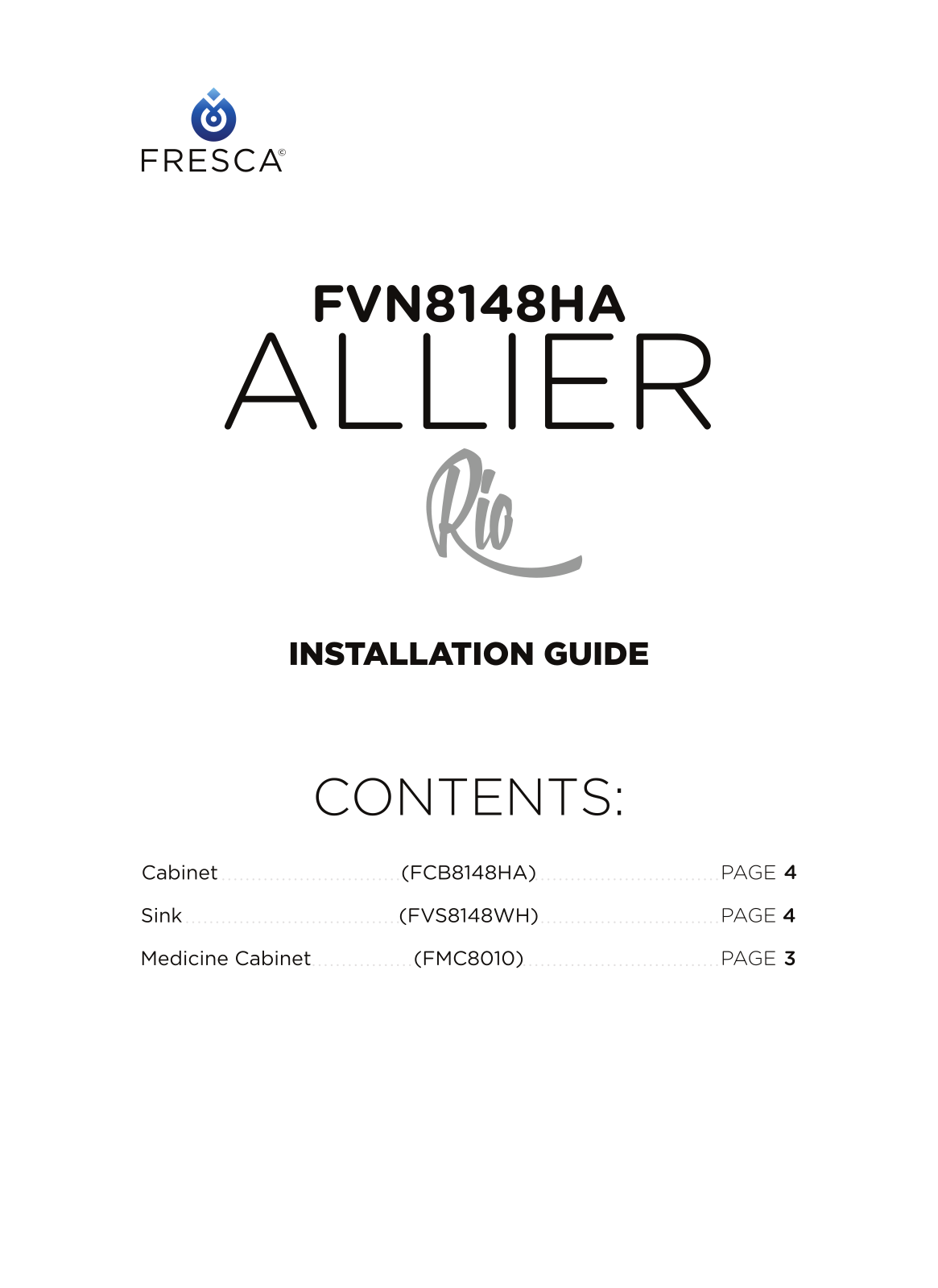 Fresca FVN8148HA Installation Manual