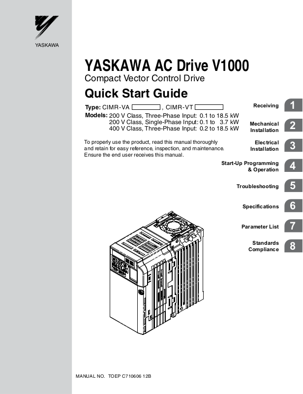 YASKAWA V1000 Quick Start Guide