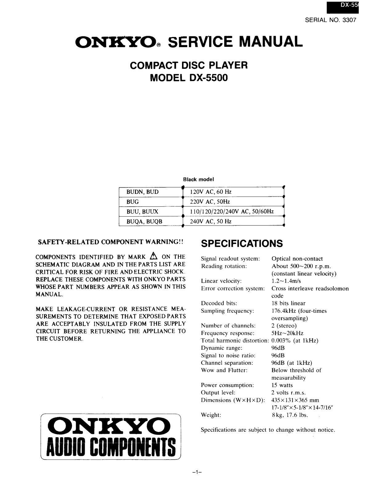 Onkyo DX-5500 Service manual