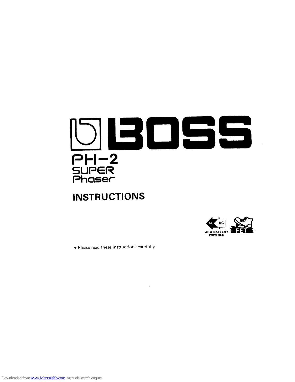 Boss PH-2 Super Phaser Instructions Manual