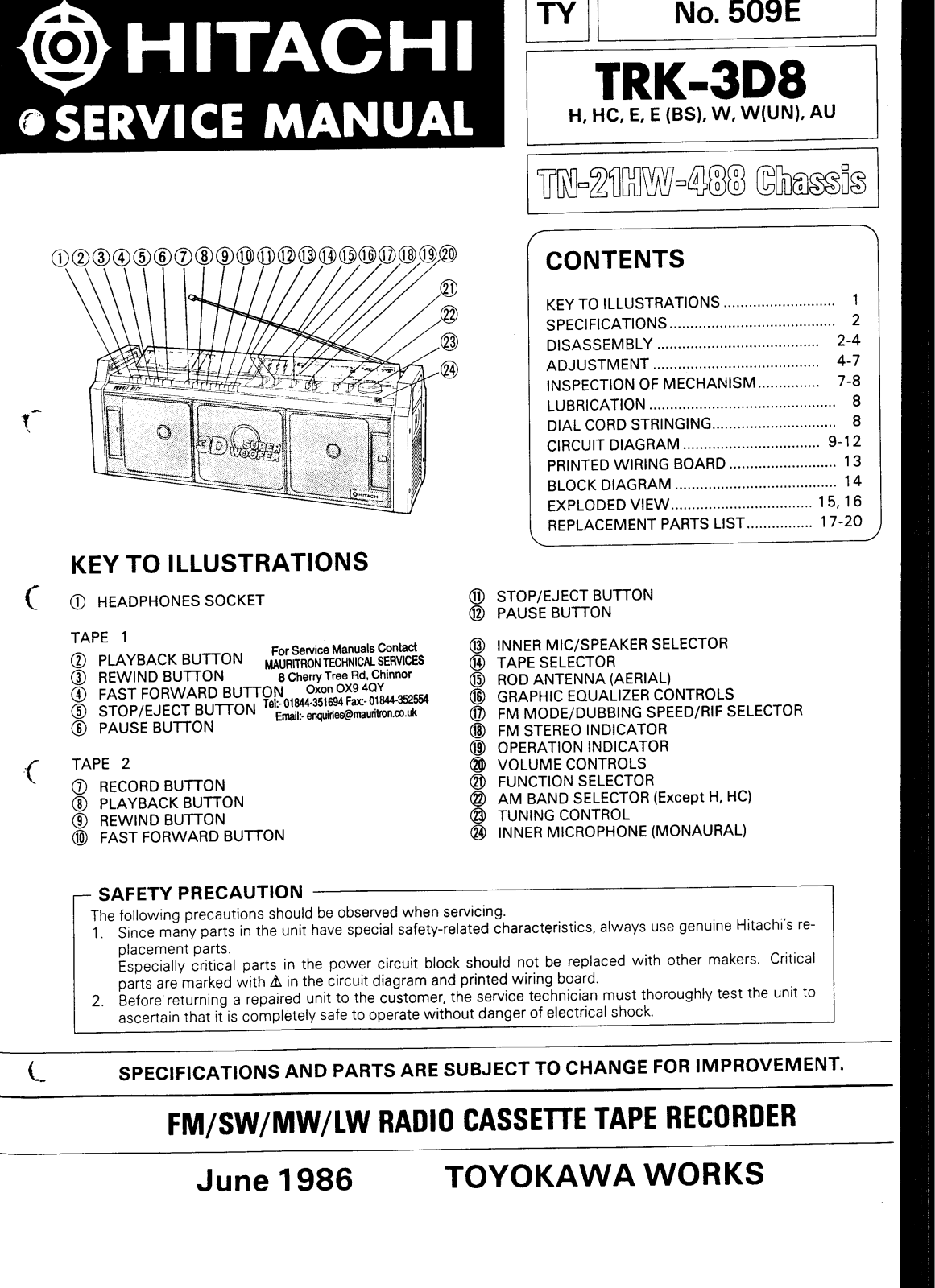 Hitachi TRK-3-D-8 Service Manual