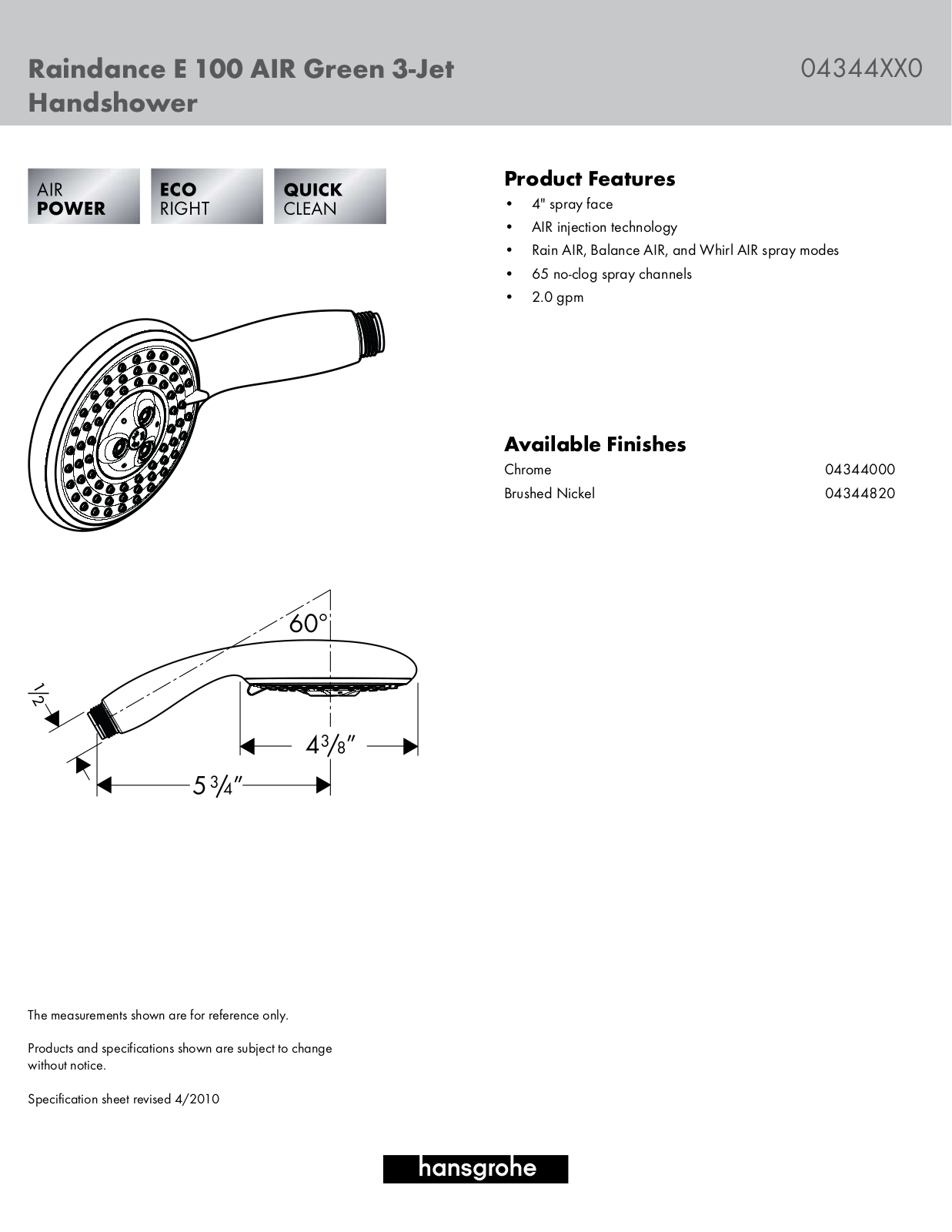 Hansgrohe HAN2839 Specifications - ManualMachine.com