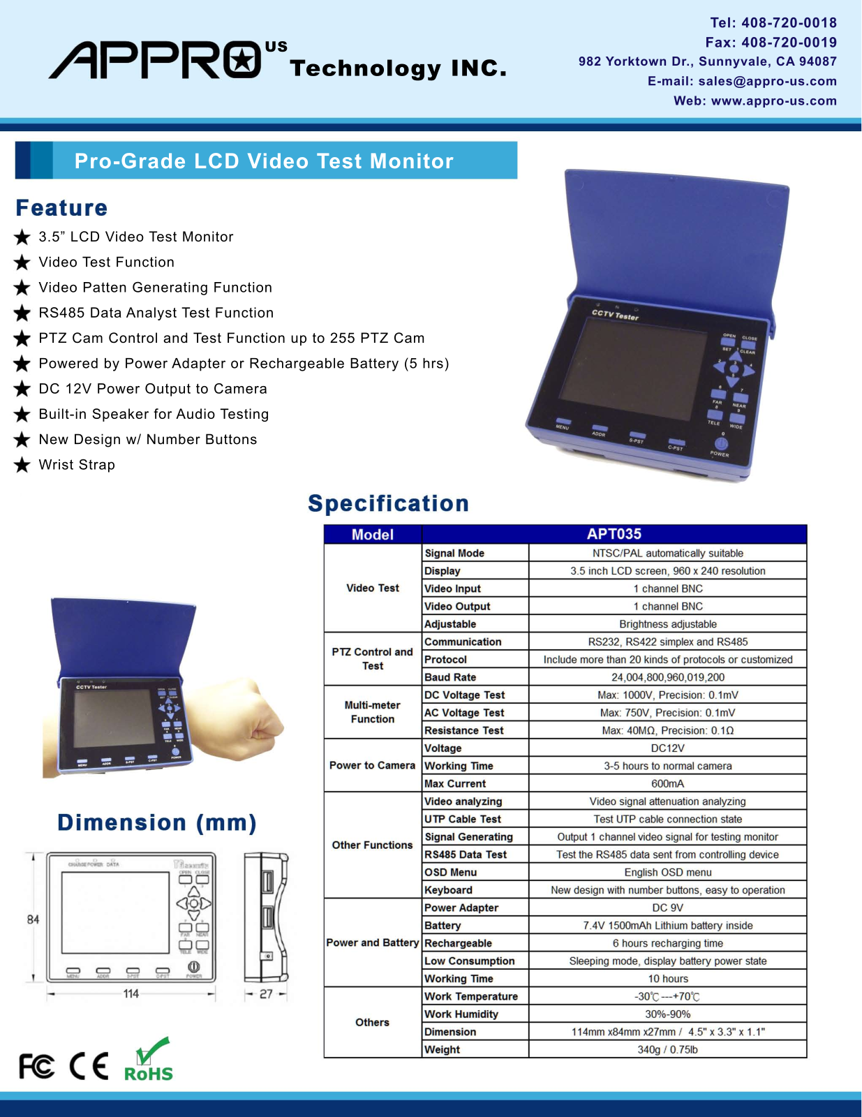 Appro APT035 Specsheet