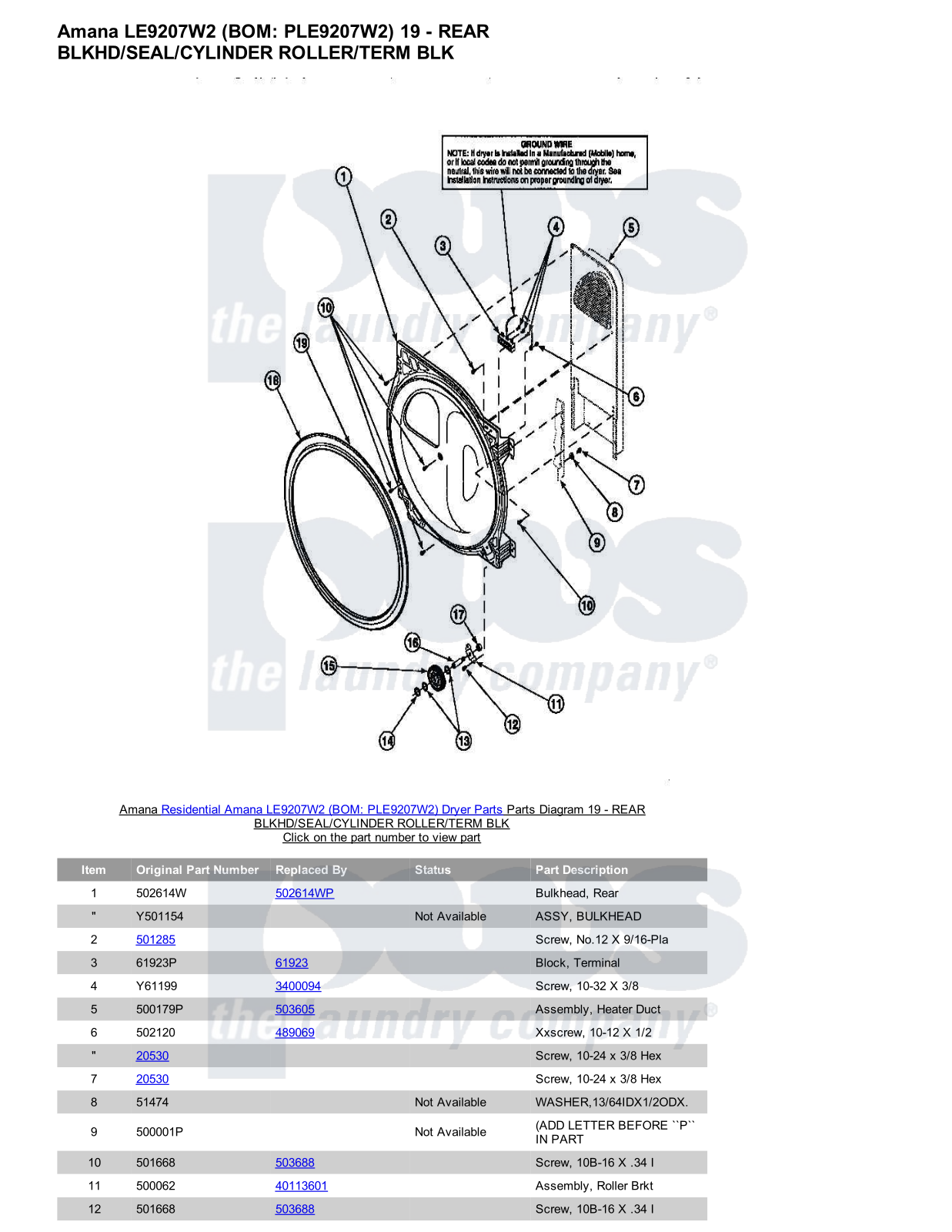 Amana LE9207W2 Parts Diagram