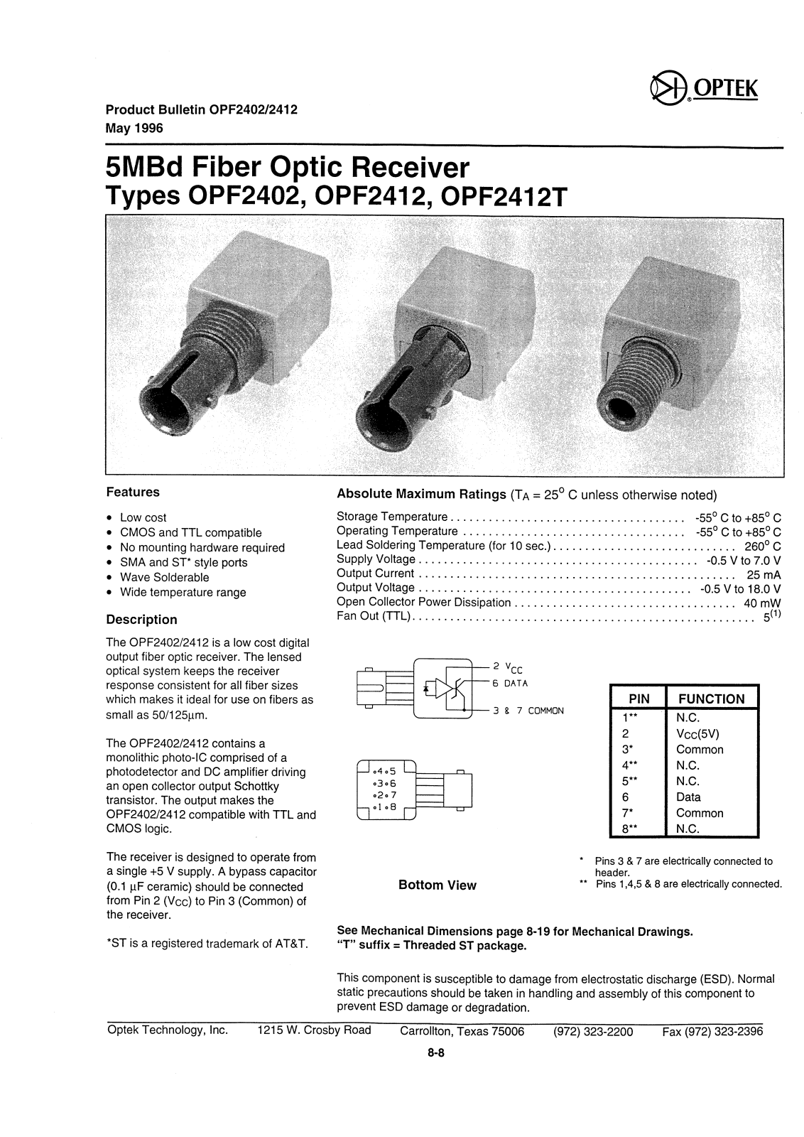 Datasheet OPF2412, OPF2412T, OPF2402 Datasheet (OPTEK) - ManualMachine.com
