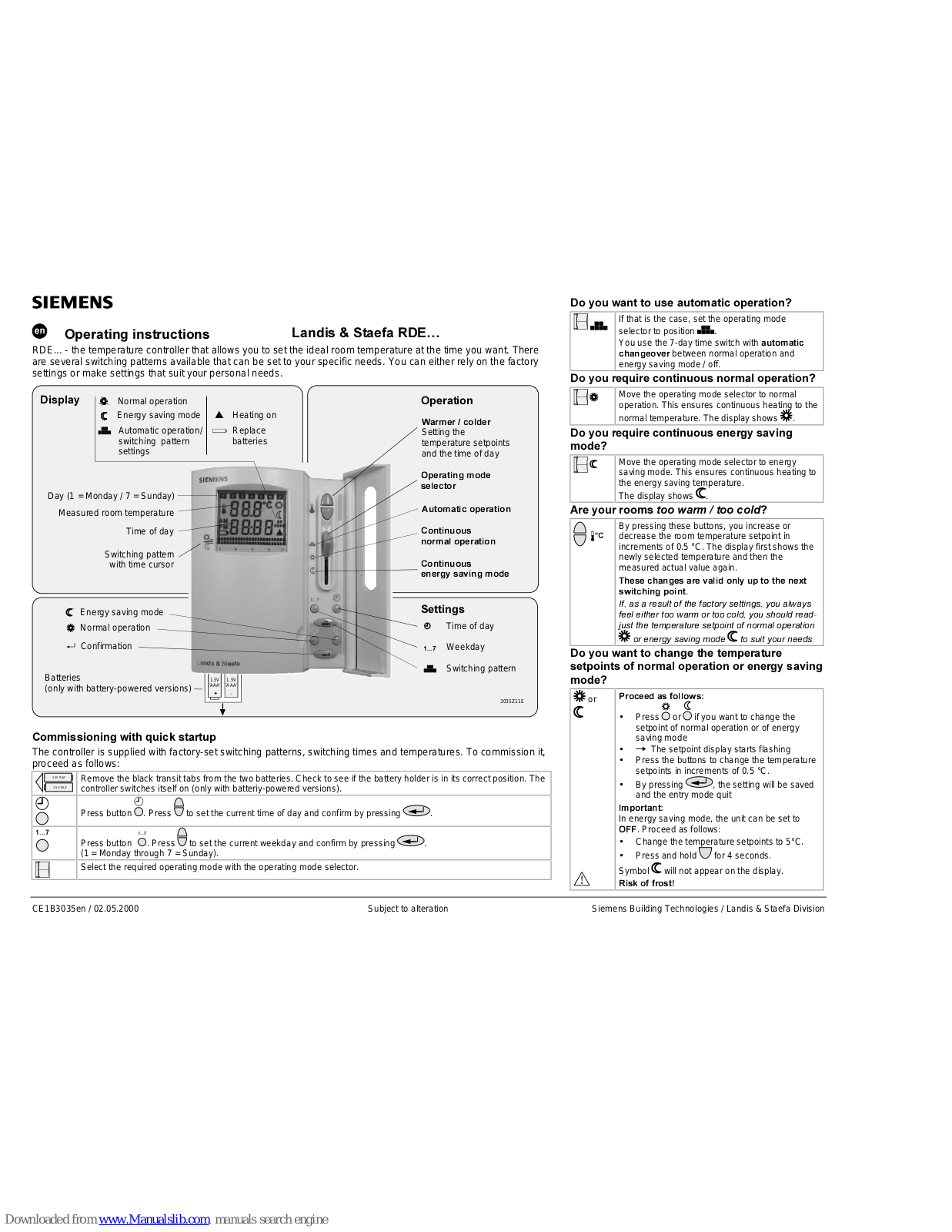 Siemens RDE series Operating Instructions Manual