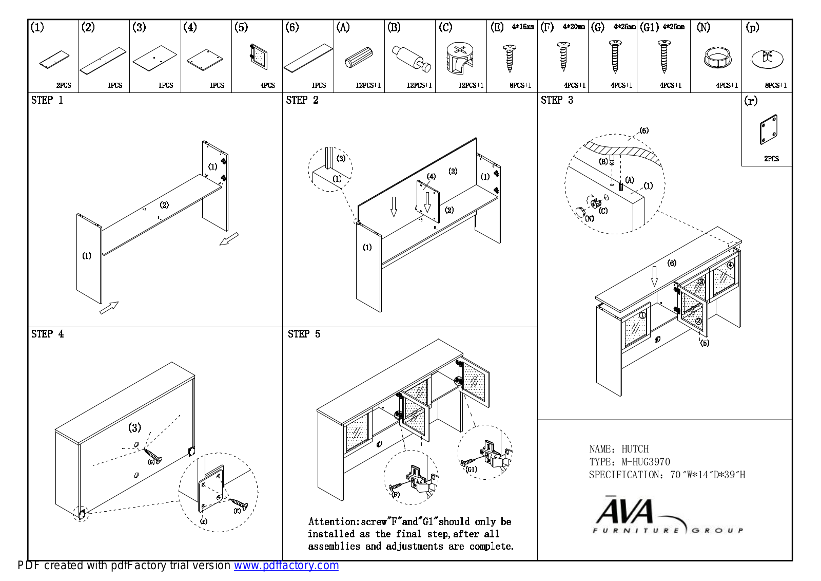 Mayline MHUG3970MC, MHUG3970ESP, MHUD3970MC, MHUD3970ESP Assembly Guide