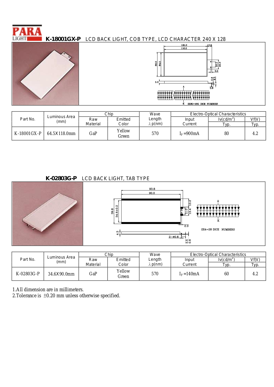Datasheet K-18001GX-P, K-02803G-P Datasheet (PARA) - ManualMachine.com