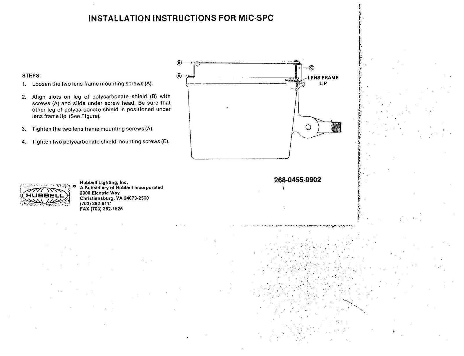 Hubbell Lighting MIC-SPC User Manual