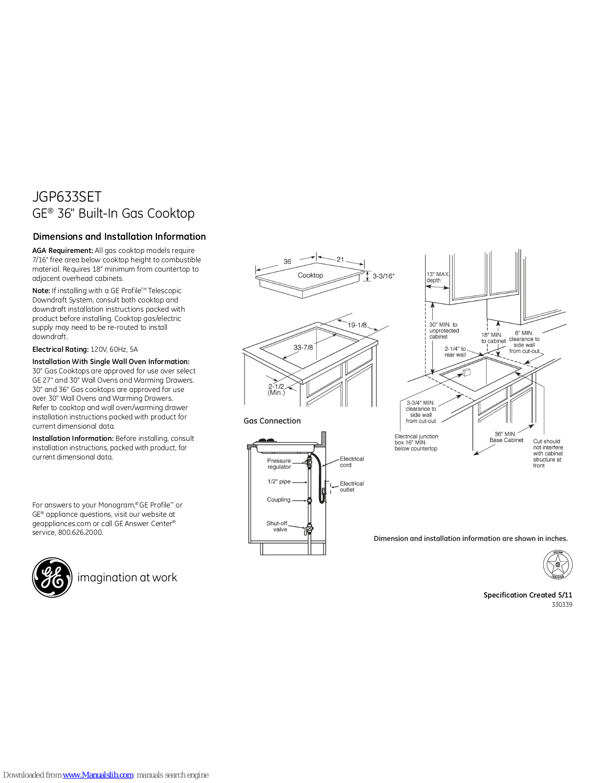 GE PGP959SET, JGP633SET Dimensions And Installation Information