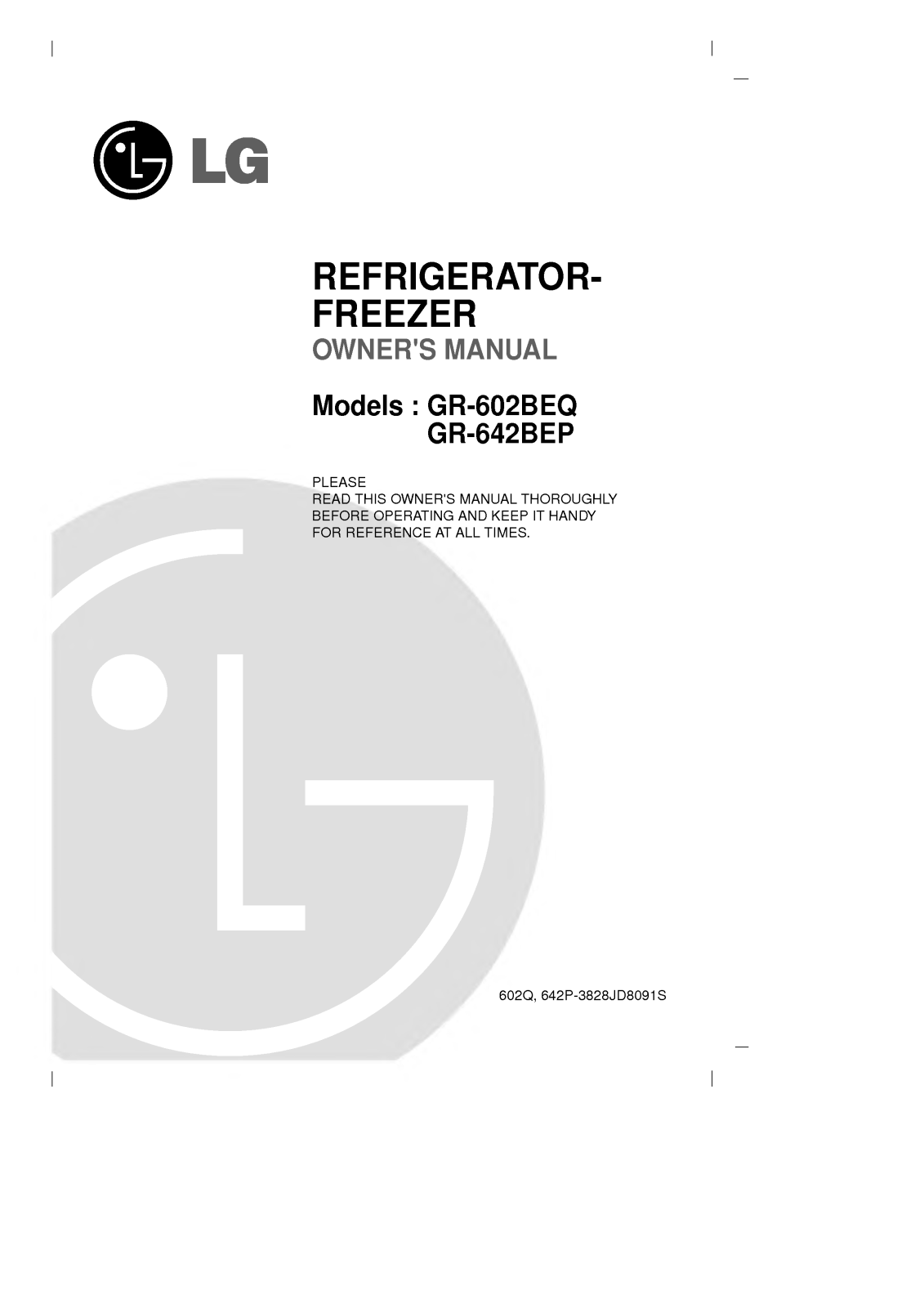 LG GR-602BEQF User Manual