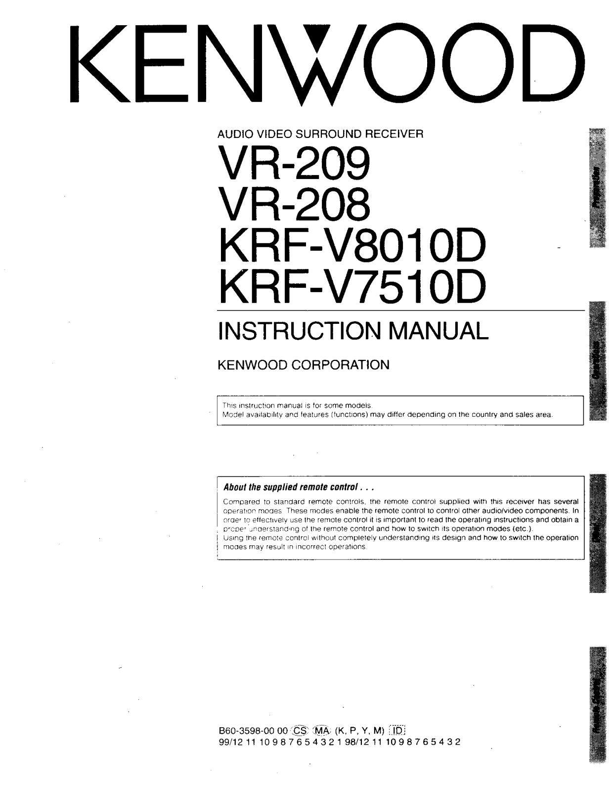 Kenwood VR-209 Owners manual