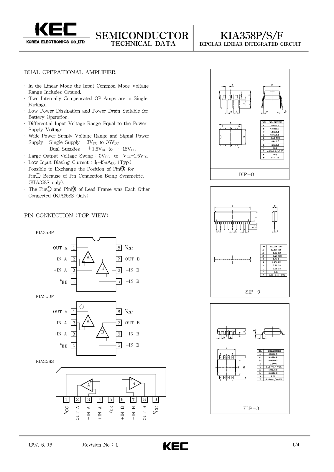 KEC KIA358S, KIA358P, KIA358F Datasheet