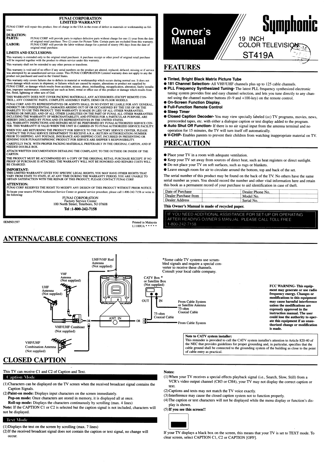 Funai ST419A User Manual