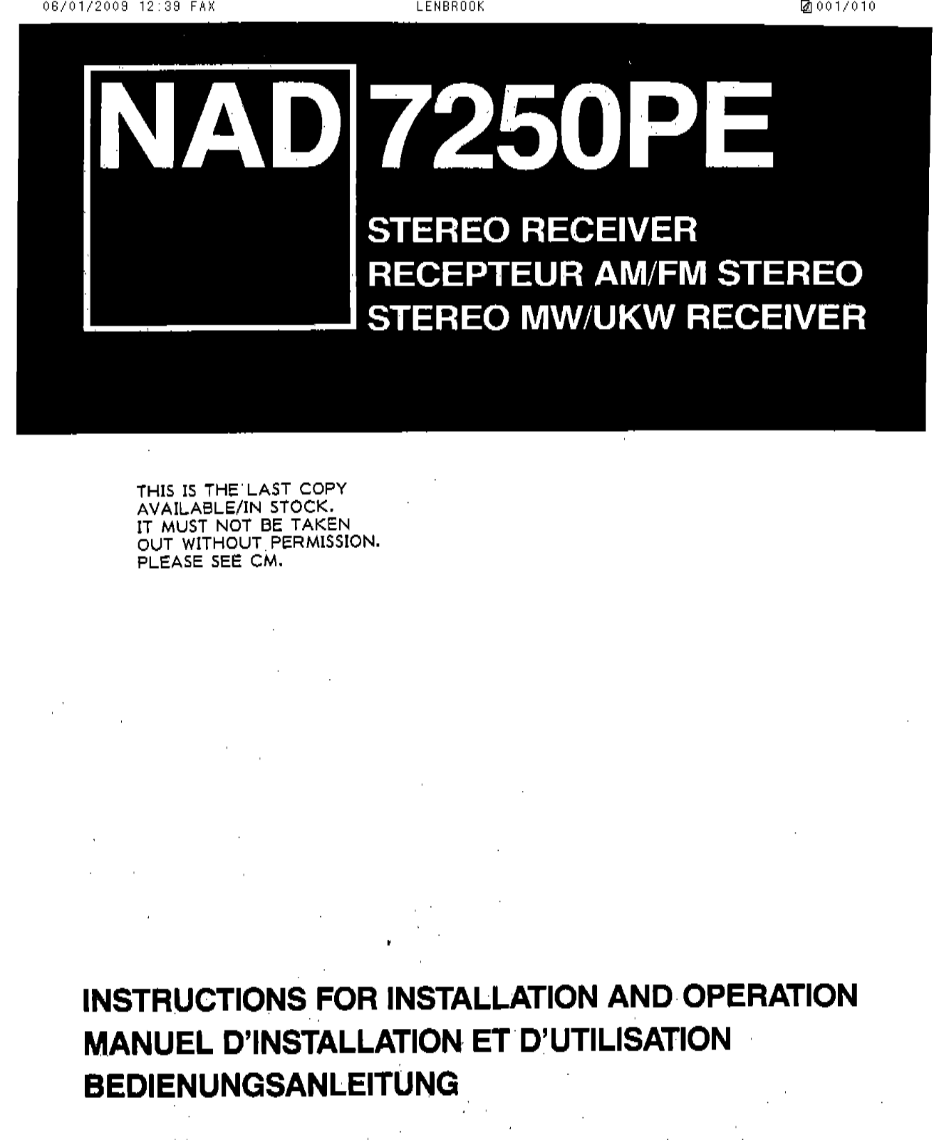 NAD 7250-PE Owners manual