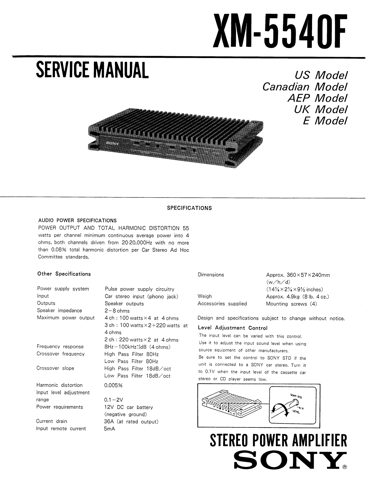 Sony XM-5540-F Service manual