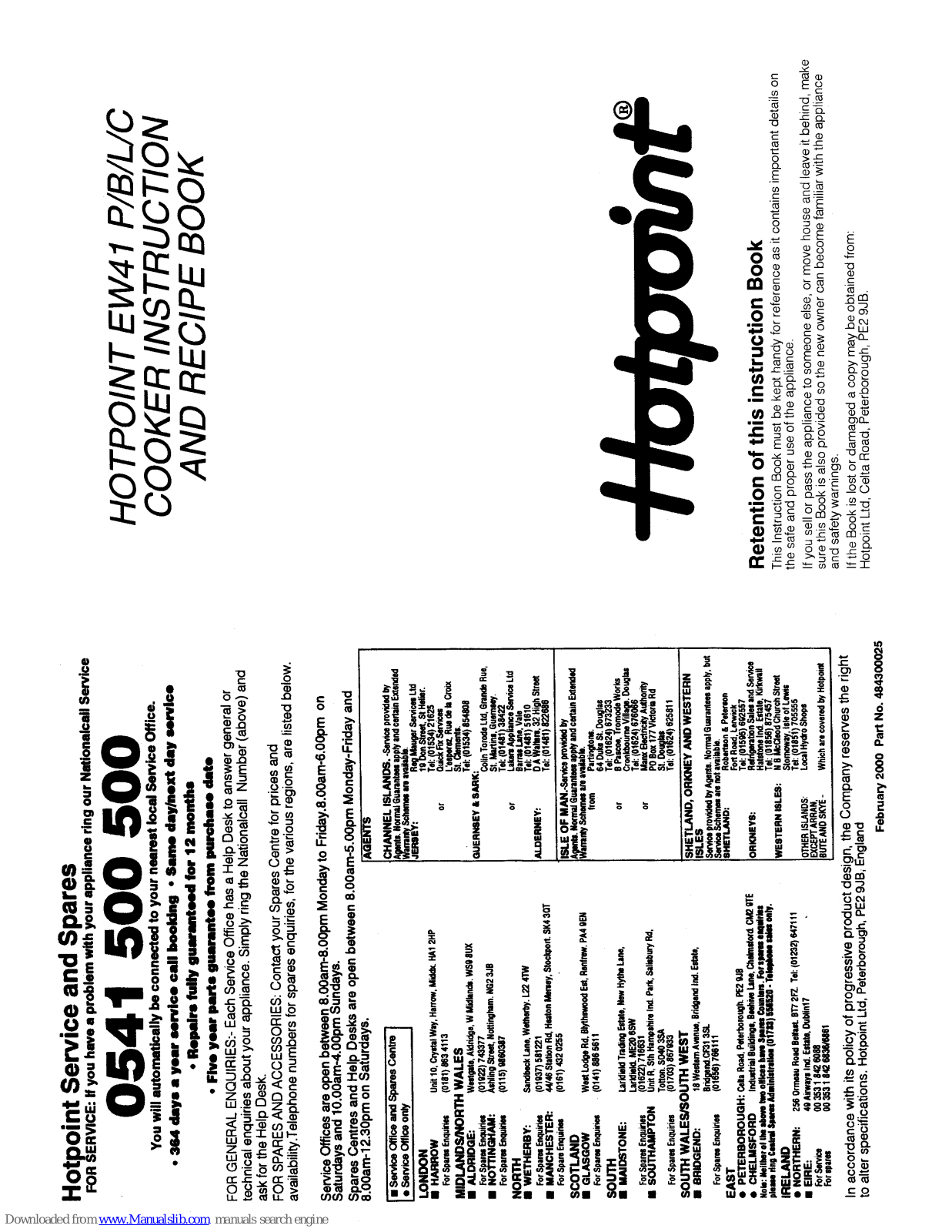 Hotpoint EW41, EW41 P, EW41 B, EW41 L, EW41 C Instruction And Recipe Book