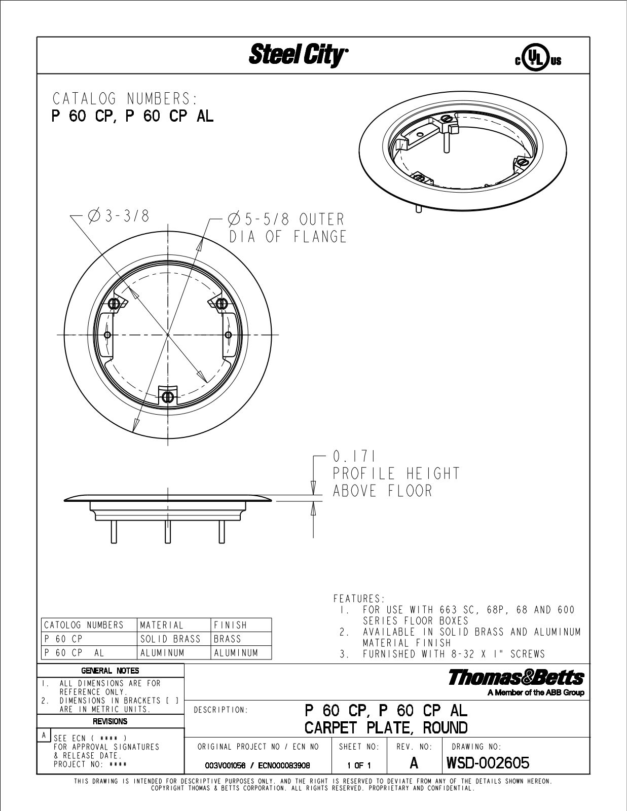 Thomas & Betts P 60 CP, P 60 CP AL Reference Drawing - ManualMachine.com