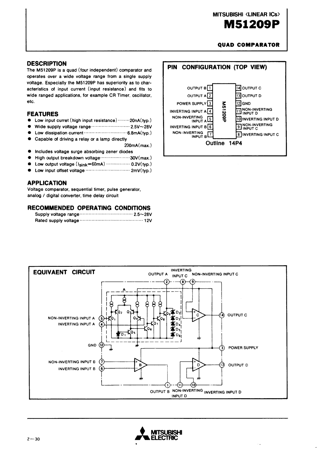 Mitsubishi M51209P Datasheet