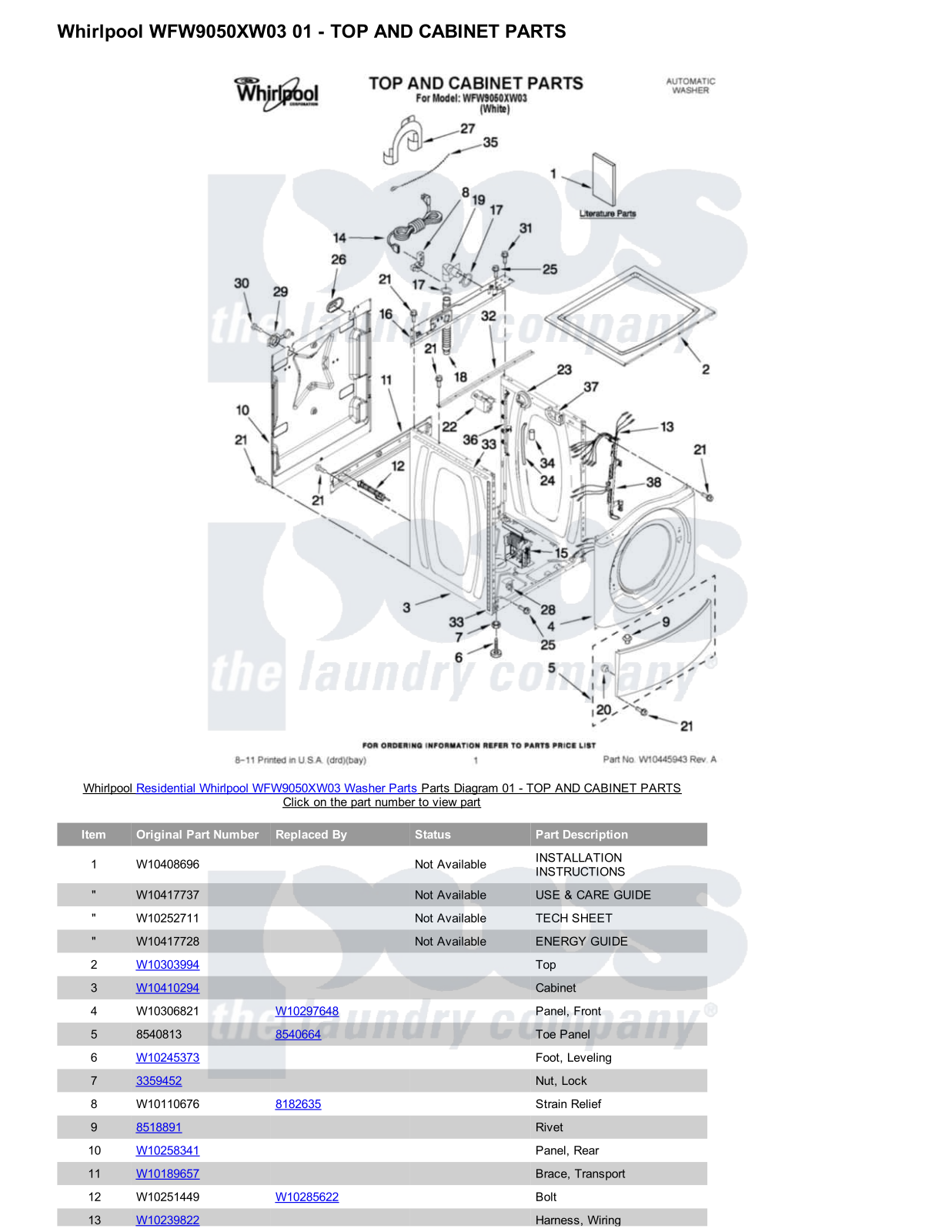 Whirlpool WFW9050XW03 Parts Diagram