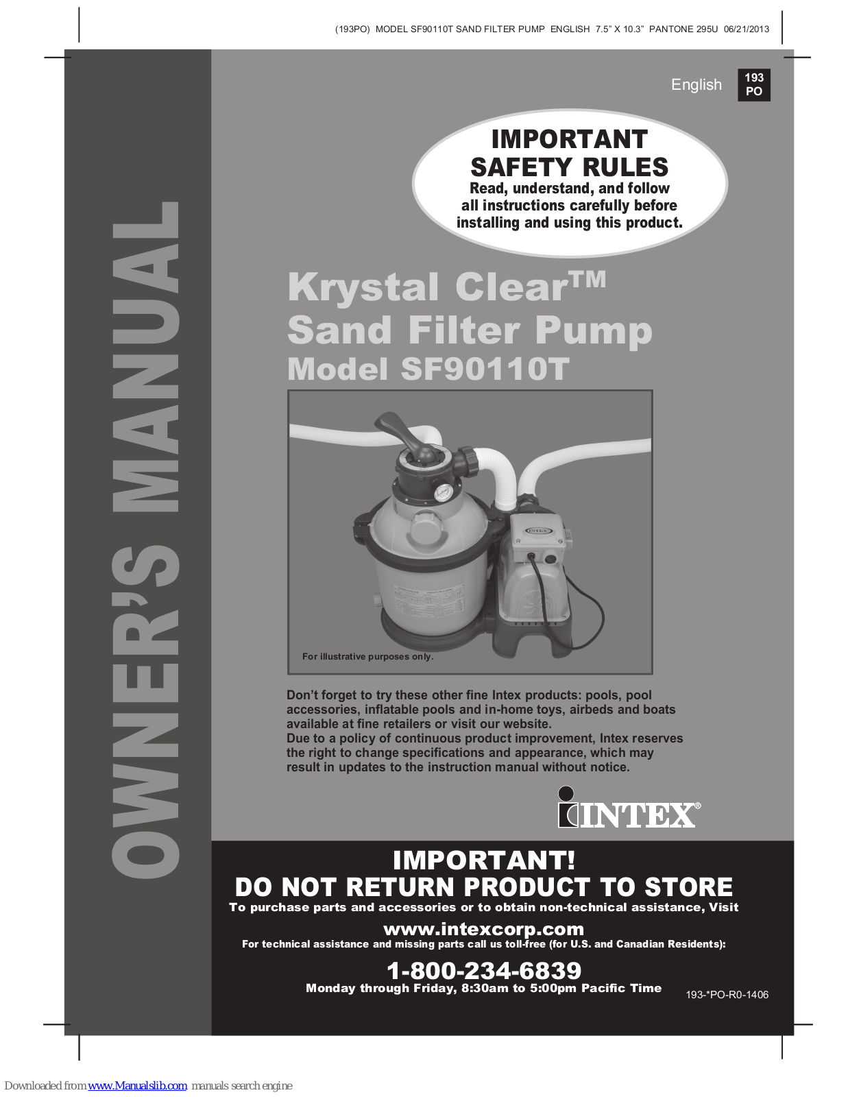 Intex Krystal Clear SF90110T, krystal clear SF90220RC Owner's Manual