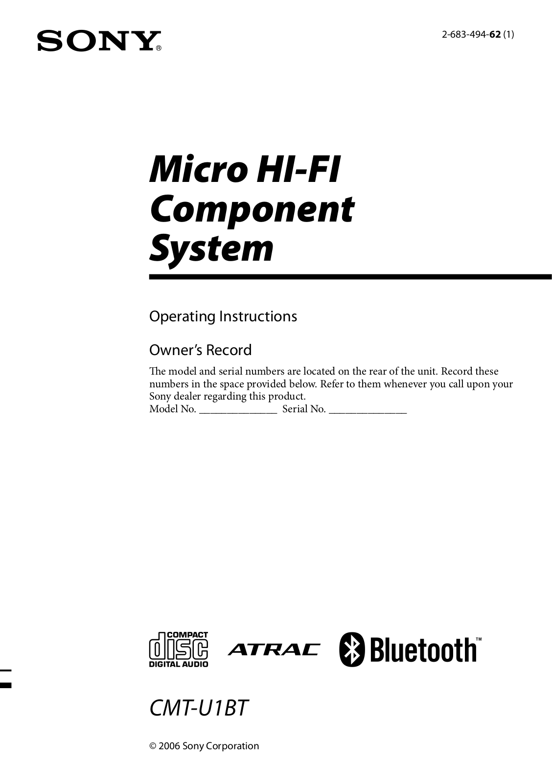 Sony CMT-U1BT User Manual