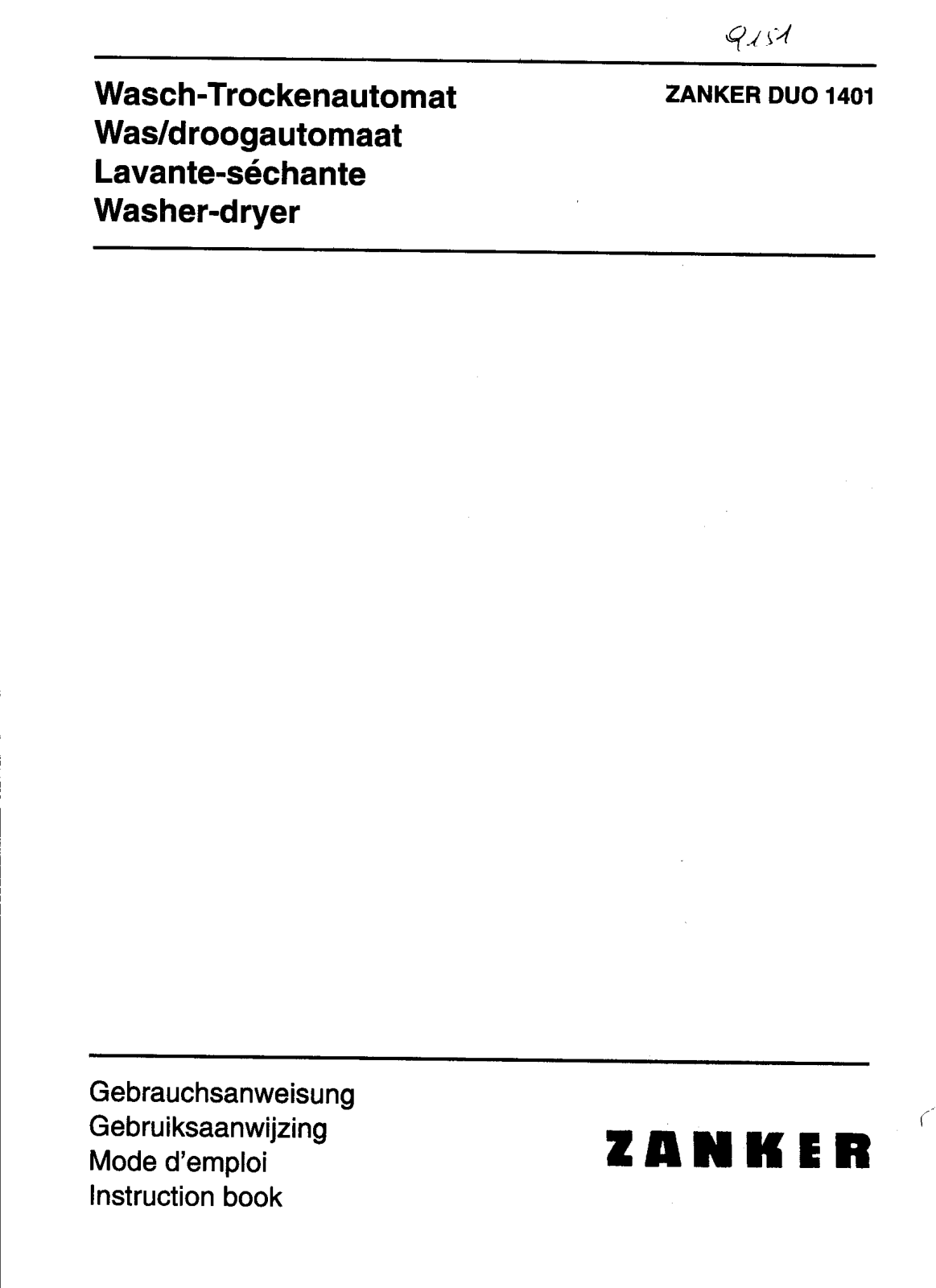 Zanker DUO1401 User Manual