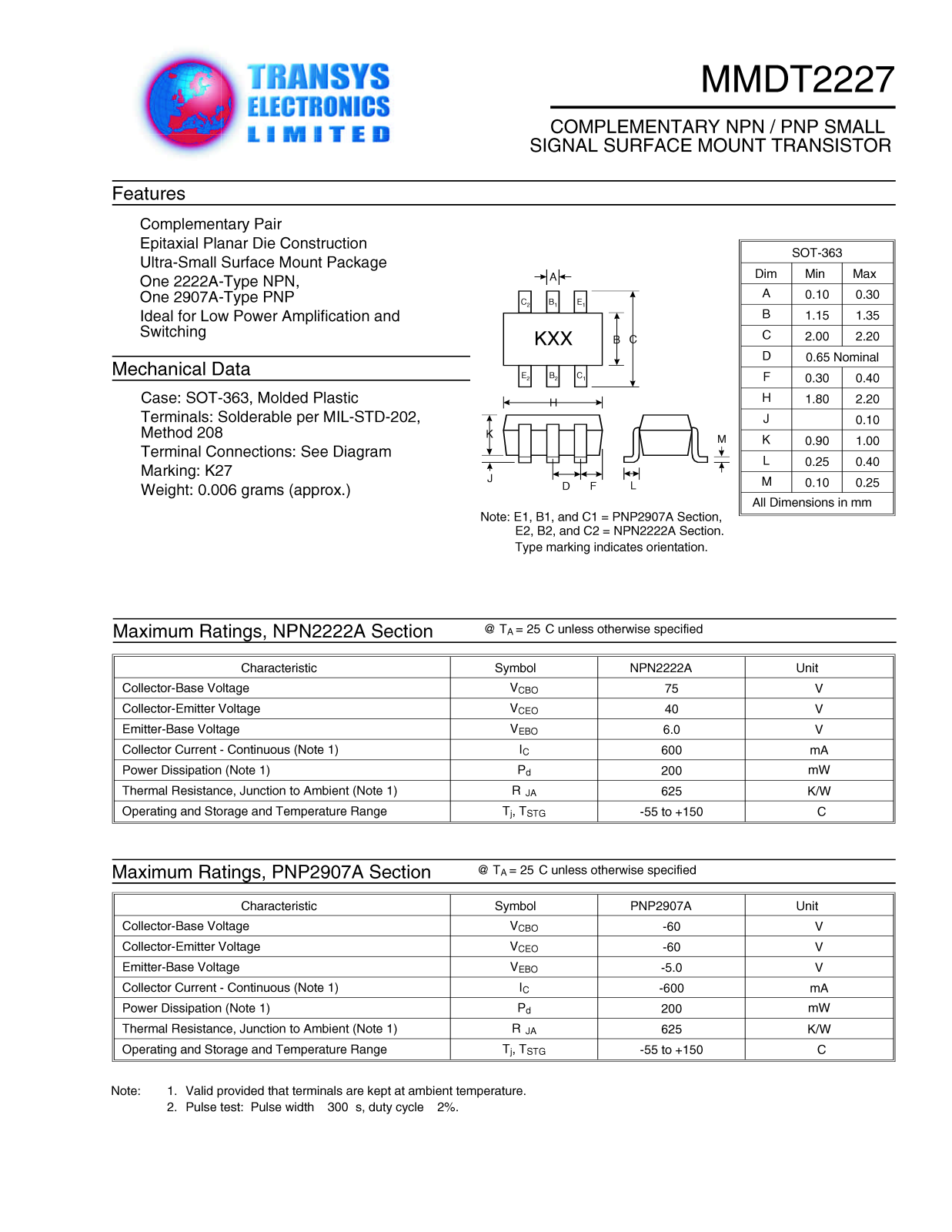 TEL MMDT2227 Datasheet