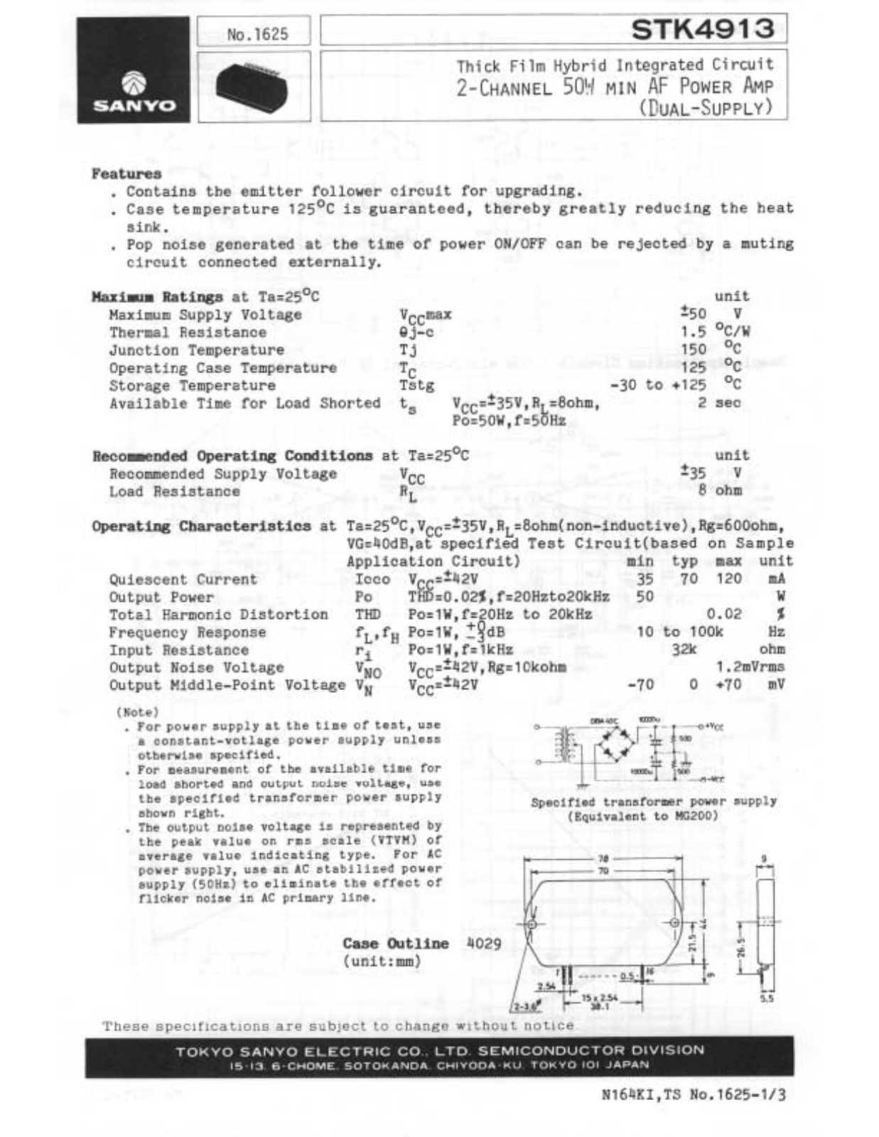 SANYO STK4913 Datasheet