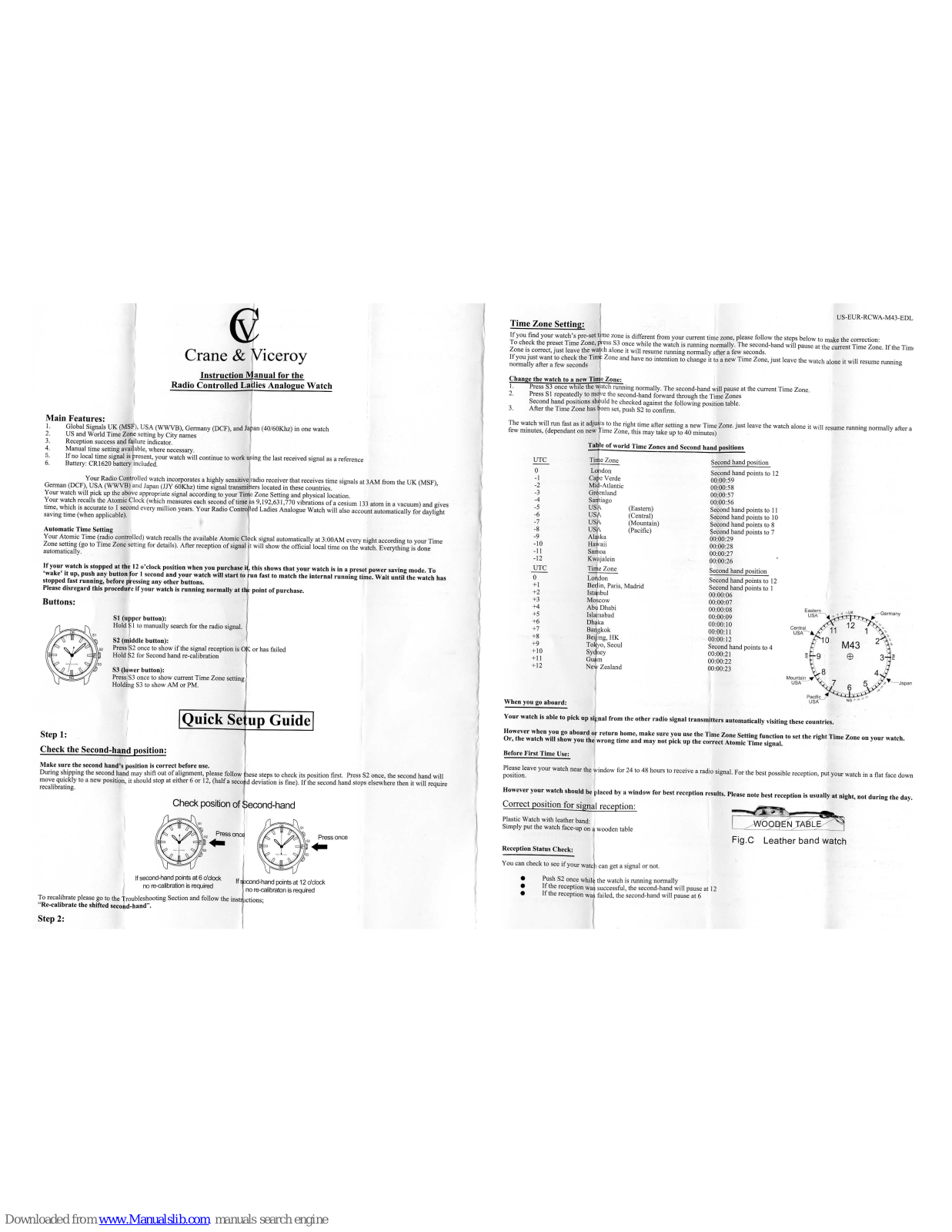 Crane & Viceroy Watch Quick Setup Manual