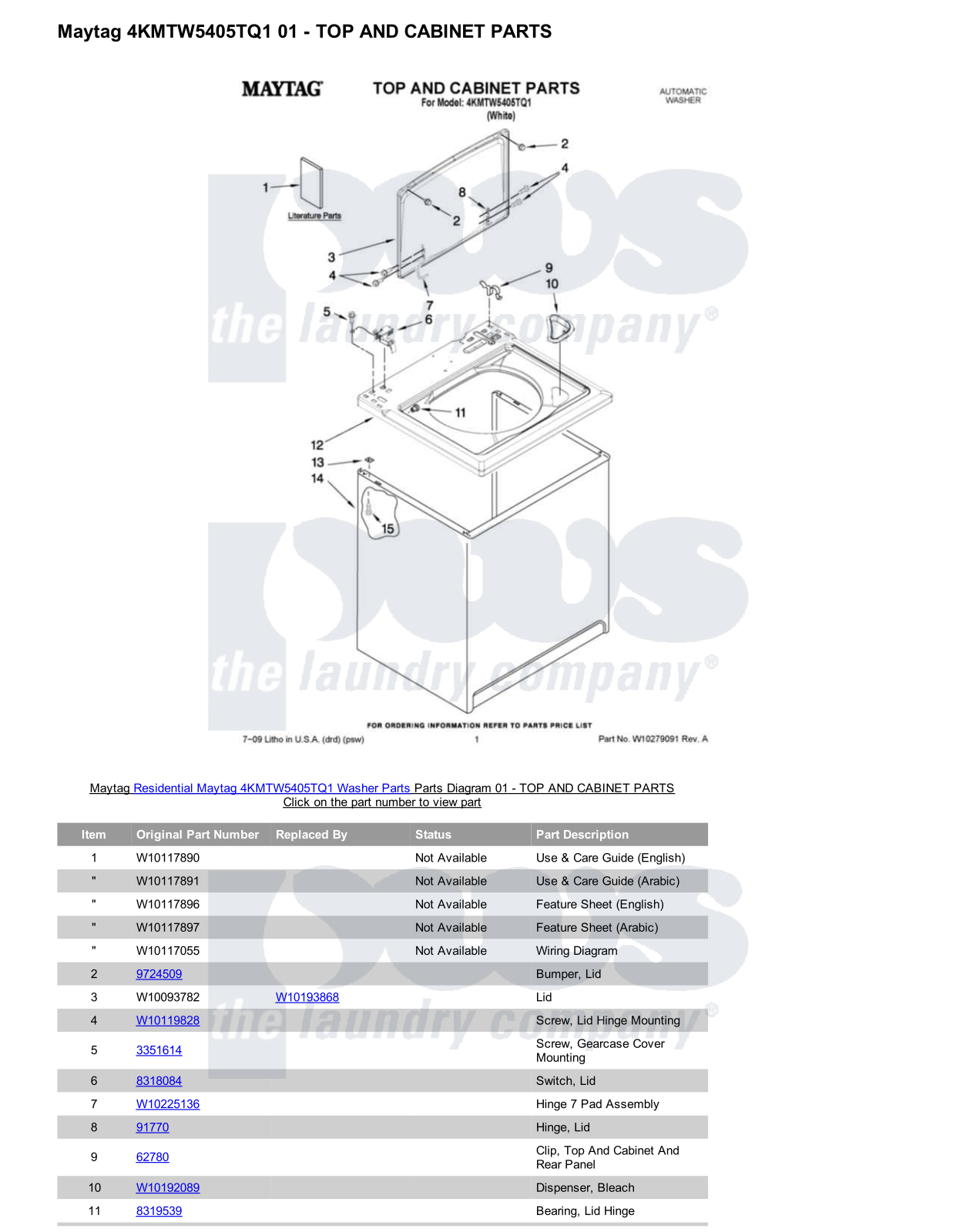 Maytag 4KMTW5405TQ1 Parts Diagram