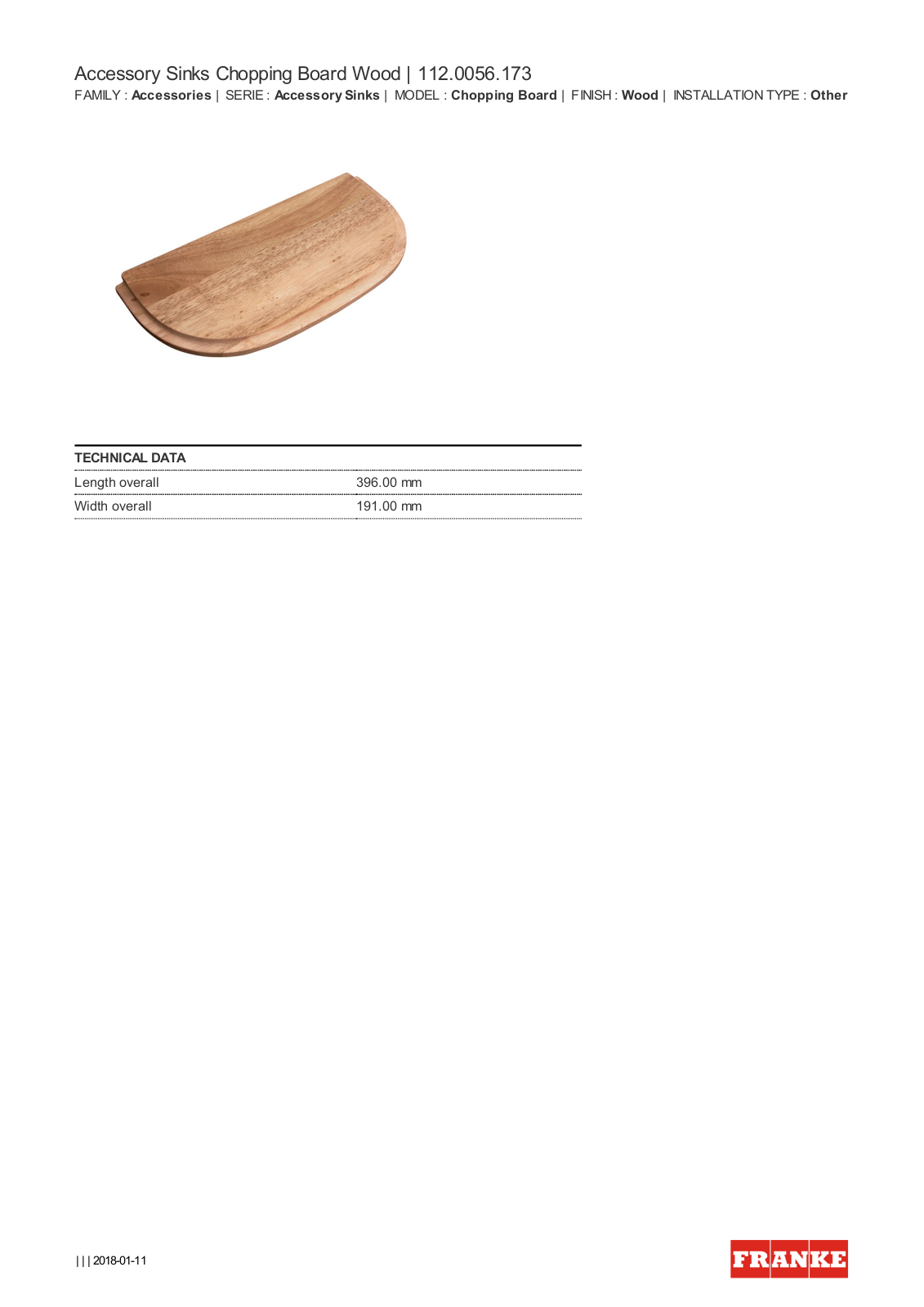 Franke CB173 Specifications Sheet