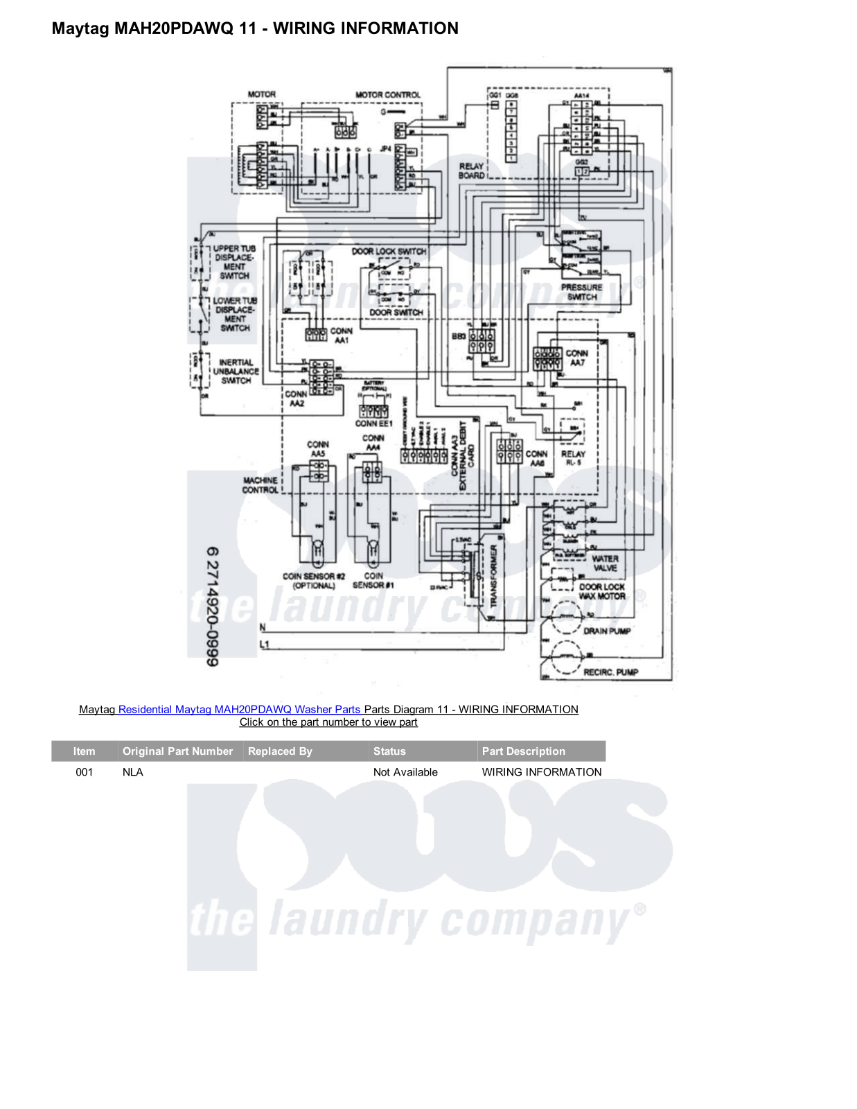 Maytag MAH20PDAWQ Parts Diagram