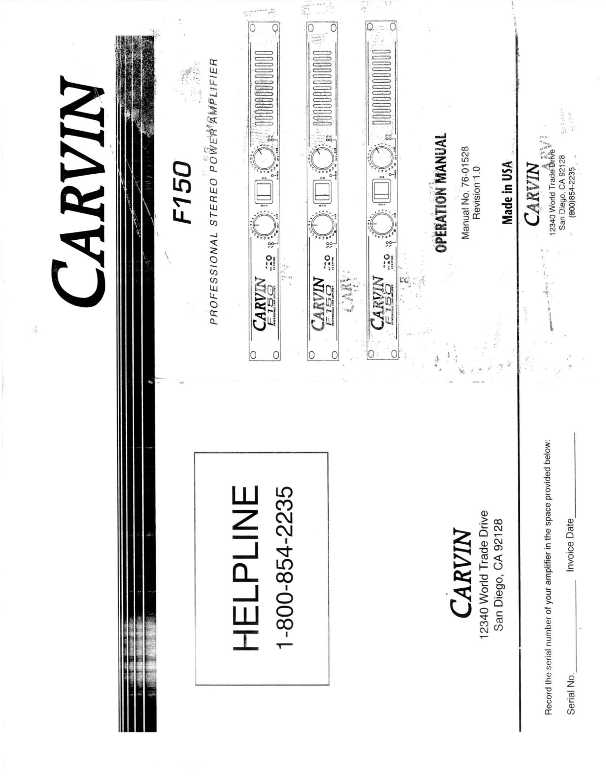 Carvin F150 Owner's Manual