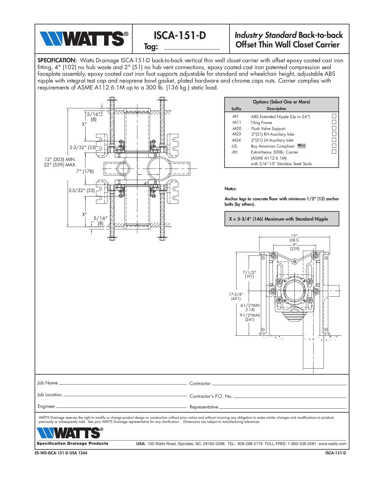 Watts ISCA-151-D User Manual