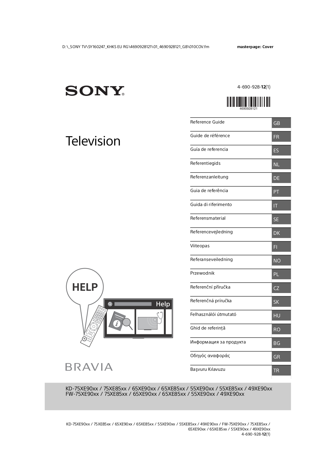 Sony KD-65XE8577, KD-55XE9005, KD-55XE8505, KD-65XE8596, KD-65XE8505 Operating Instructions