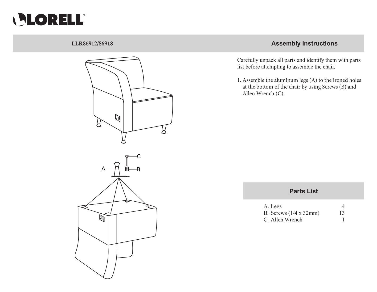 Lorell LRO2111 Installation & Assembly - ManualMachine.com