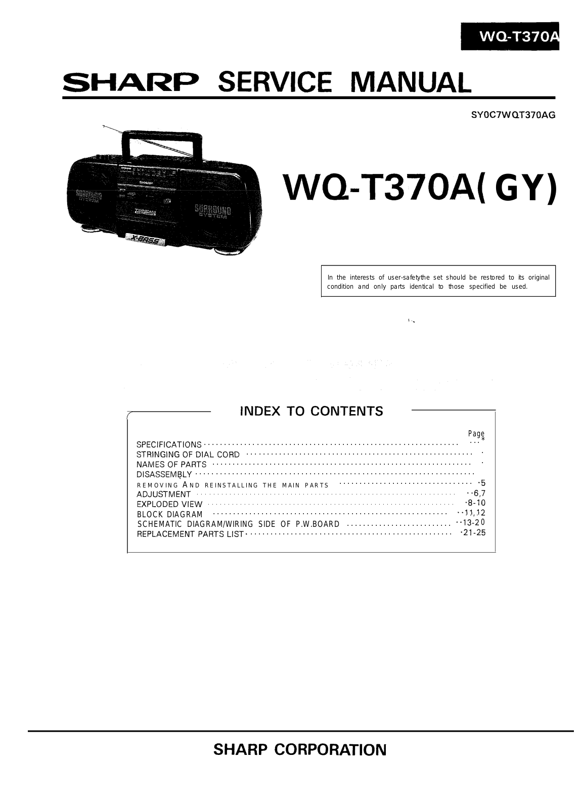 Sharp WQT-370-A Service manual