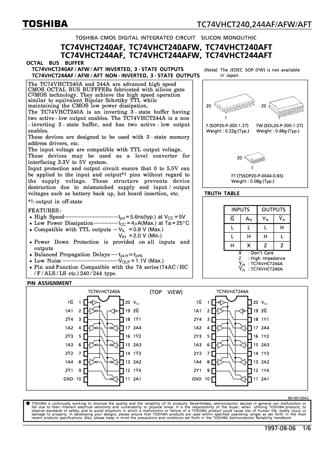 Toshiba TC74VHCT240AF Datasheet