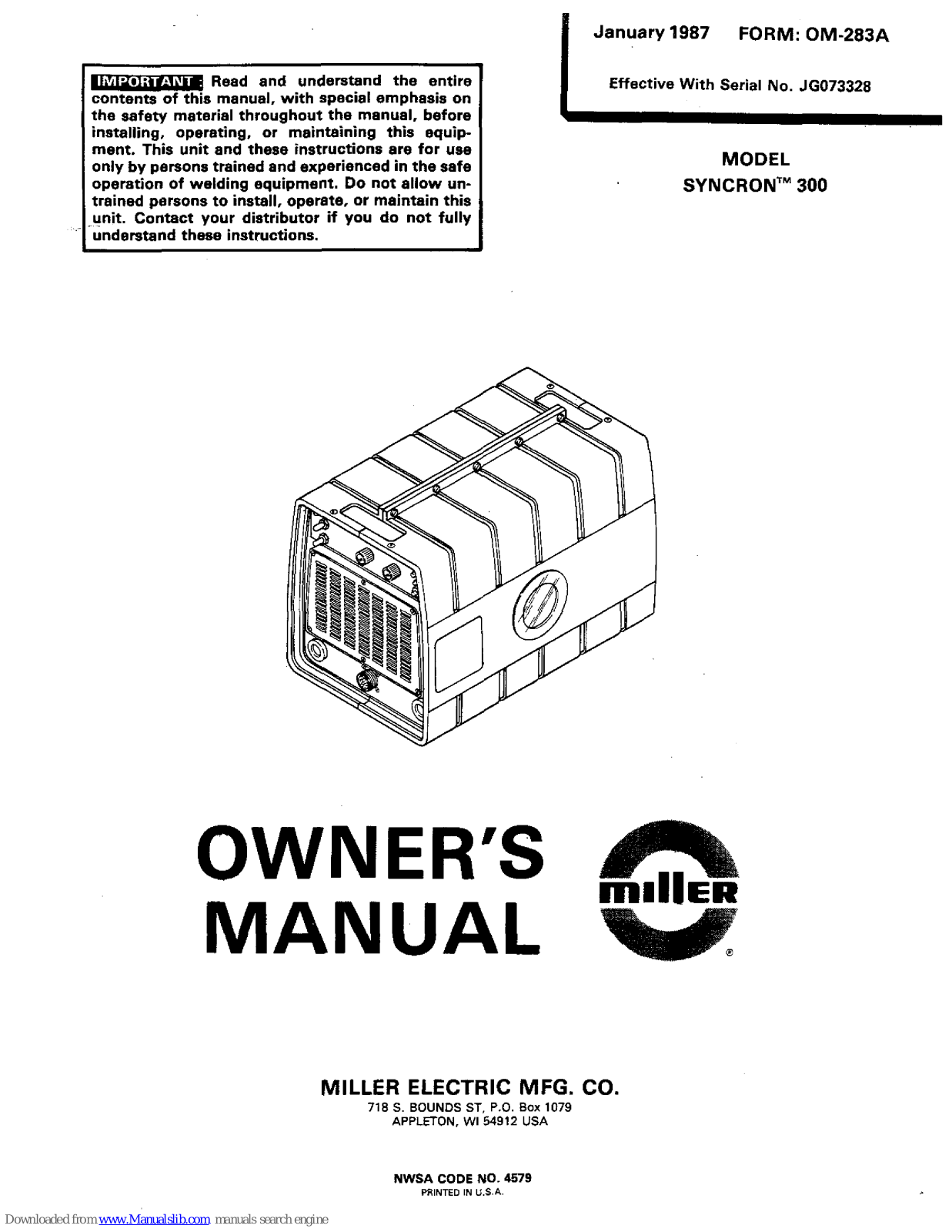 Miller Electric SYNCRON 300 Owner's Manual