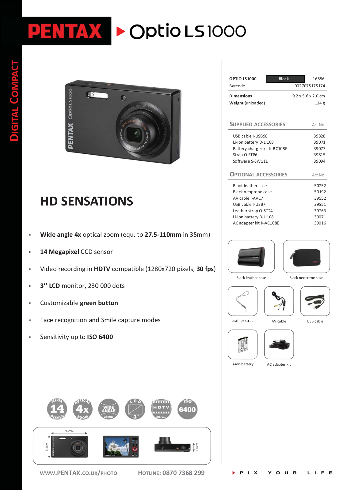 Pentax OPTIO LS1000 DATASHEET