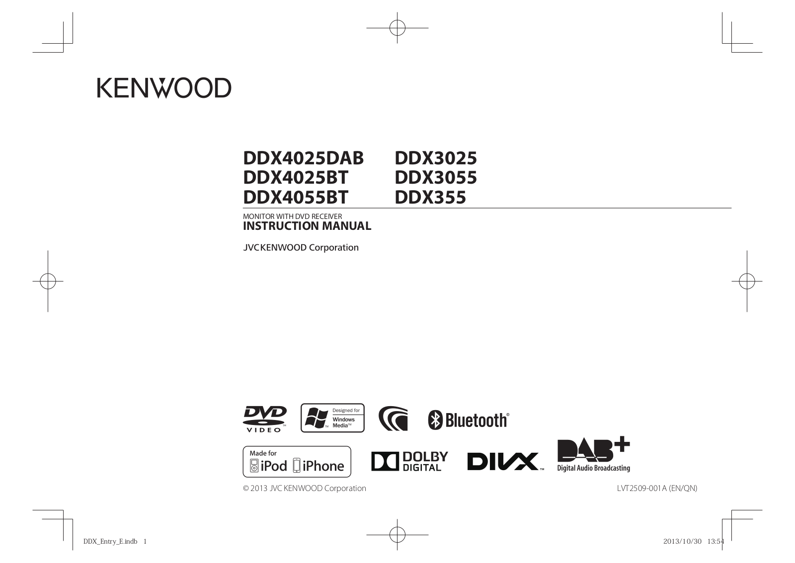 Kenwood DDX3025, DDX3055, DDX355, DDX4025BT, DDX4025DAB Instruction Manual