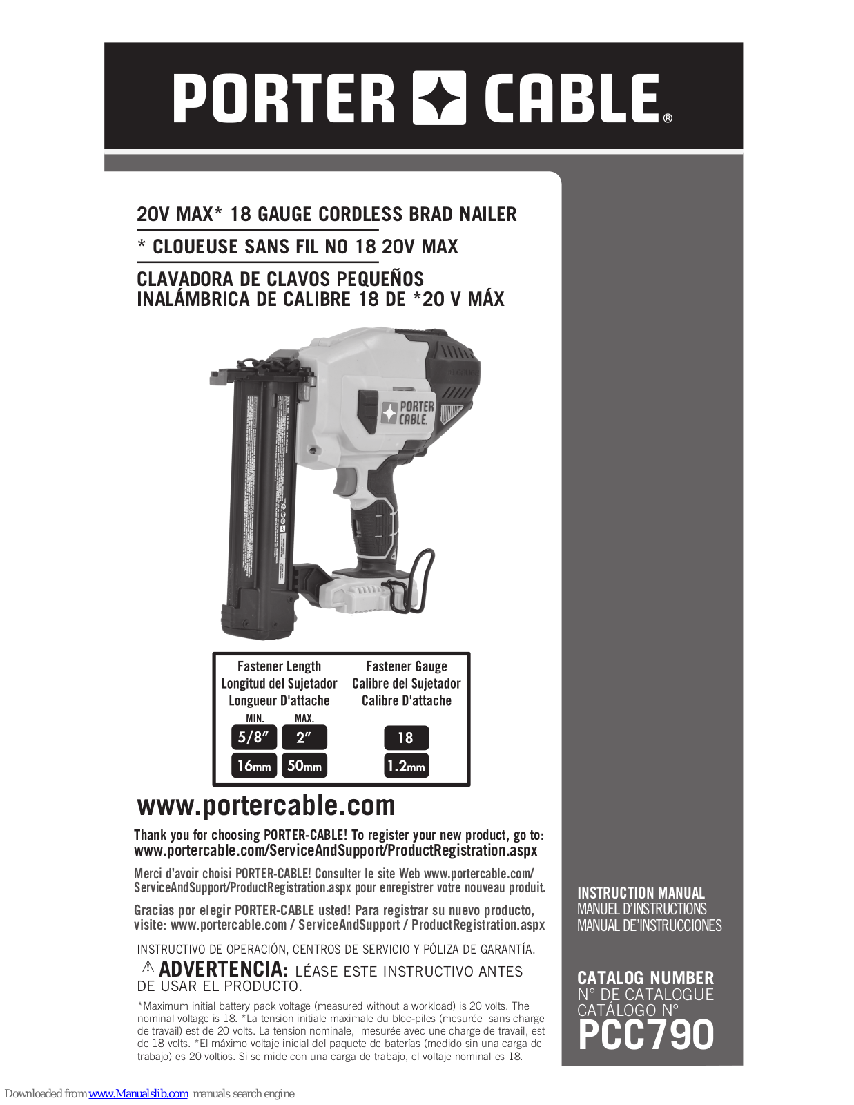 Porter-Cable PCC790 Instruction Manual